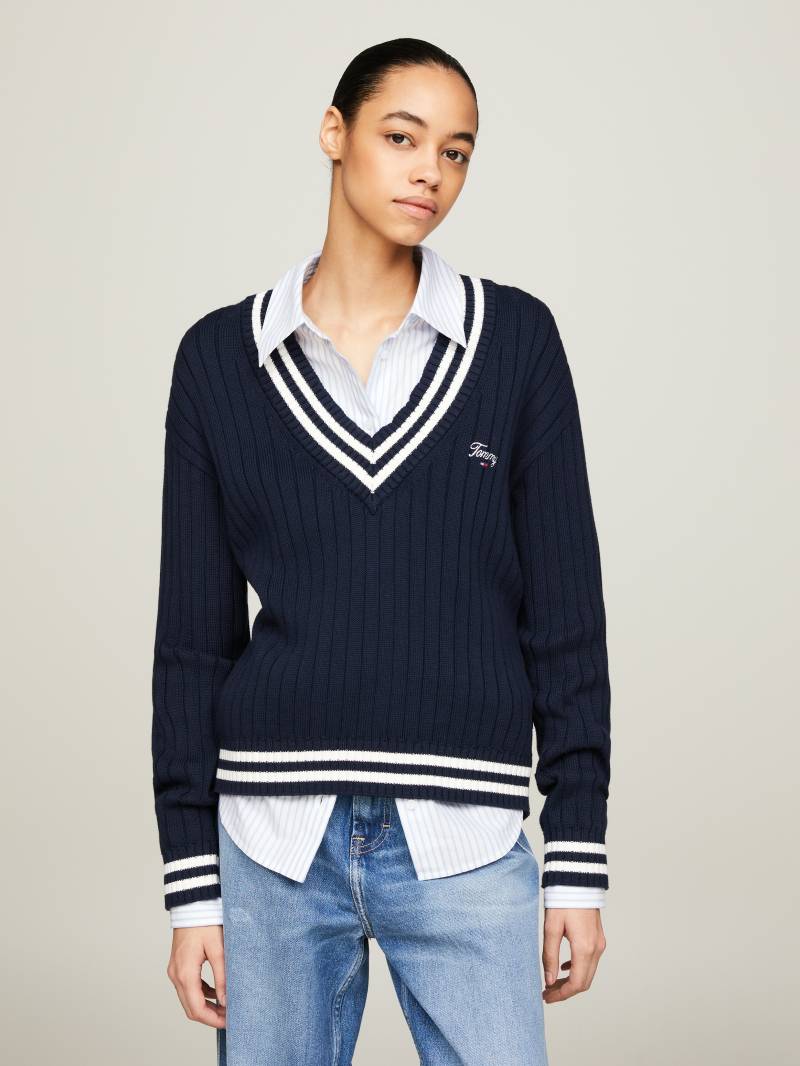 Tommy Jeans Strickpullover »TJW SCRIPT V NECK RIB SWEATER« von Tommy Jeans