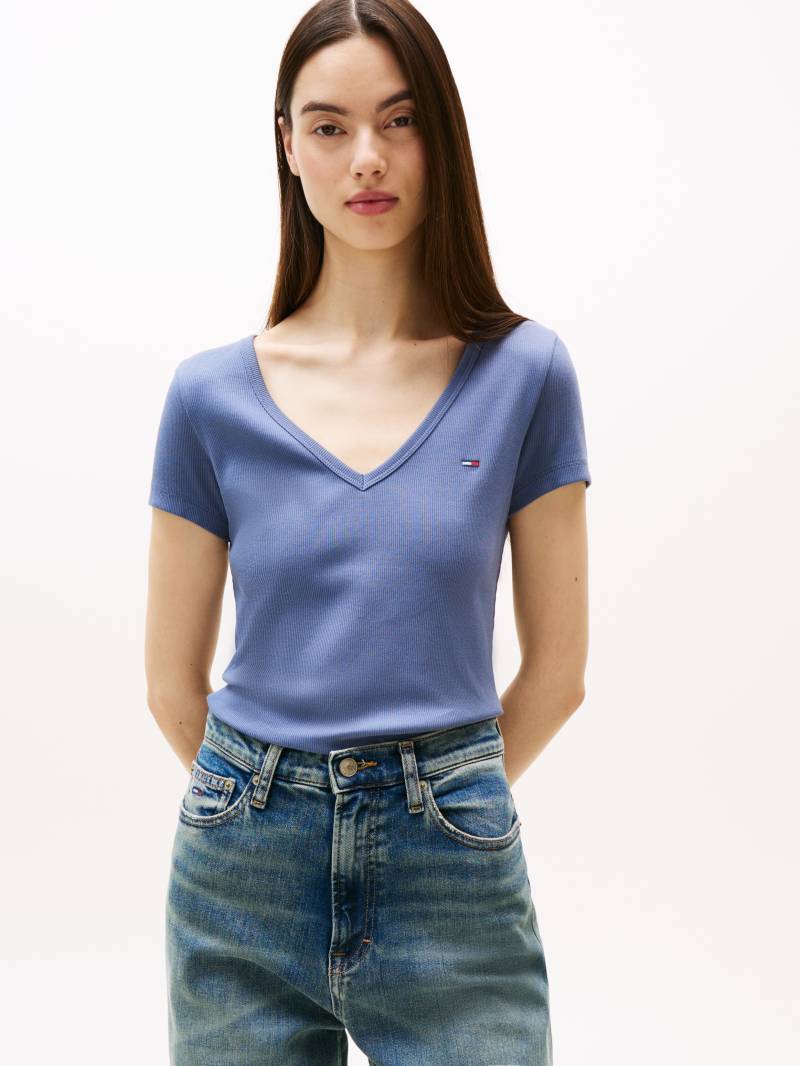 Tommy Jeans T-Shirt »TJW SLIM ESSENTIAL RIB V SS«, mit Logostickerei von Tommy Jeans