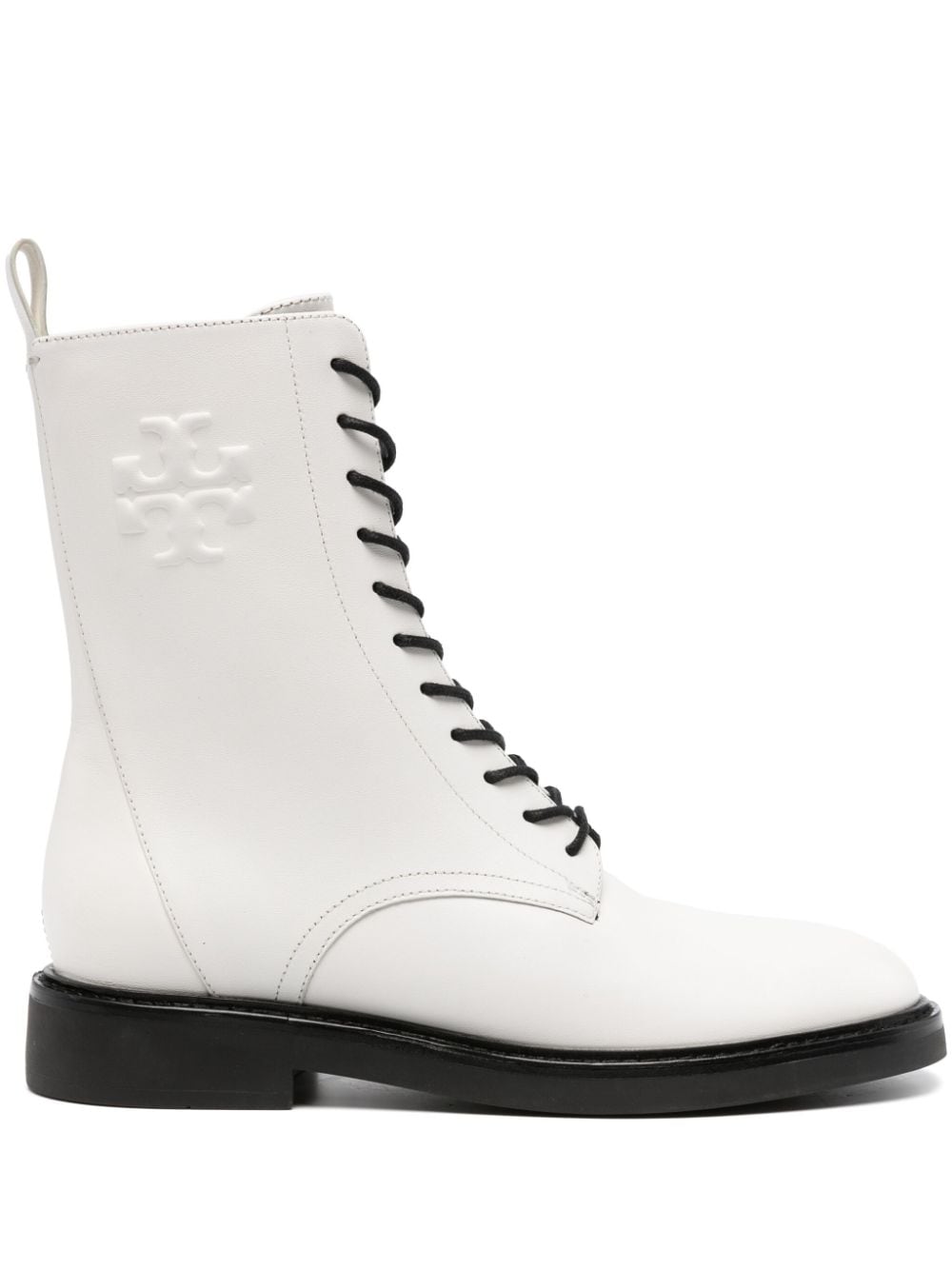 Tory Burch Double T-embossed leather boots - White von Tory Burch