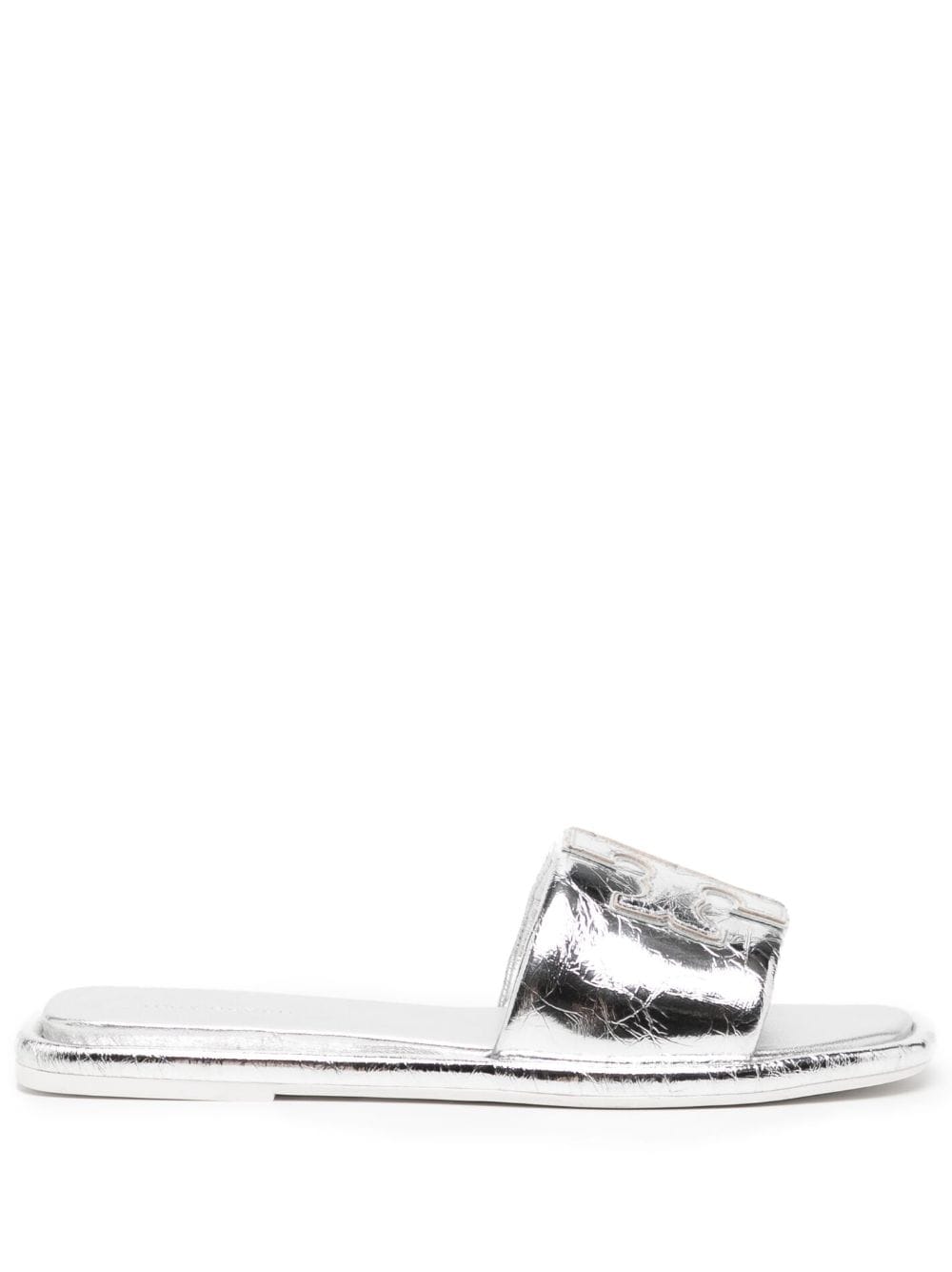 Tory Burch Double T leather slides - Silver von Tory Burch