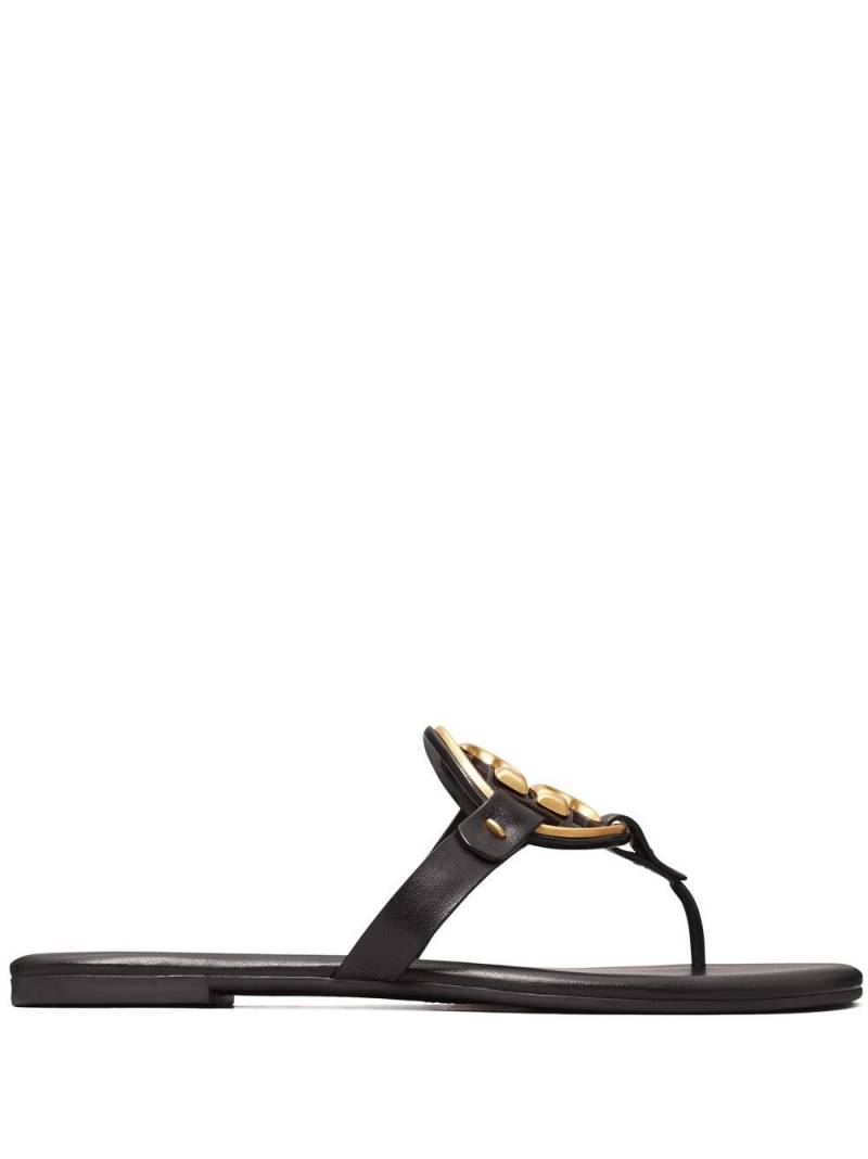 Tory Burch logo-plaque leather sandals - Black von Tory Burch