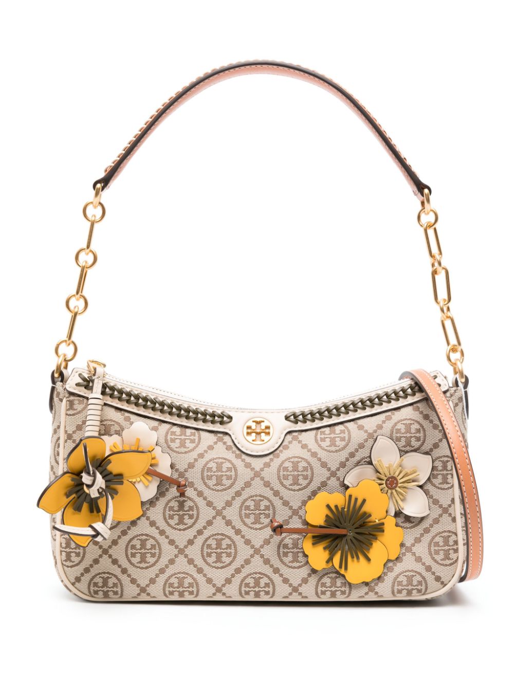 Tory Burch T Monogram floral-appliqué shoulder bag - Brown von Tory Burch