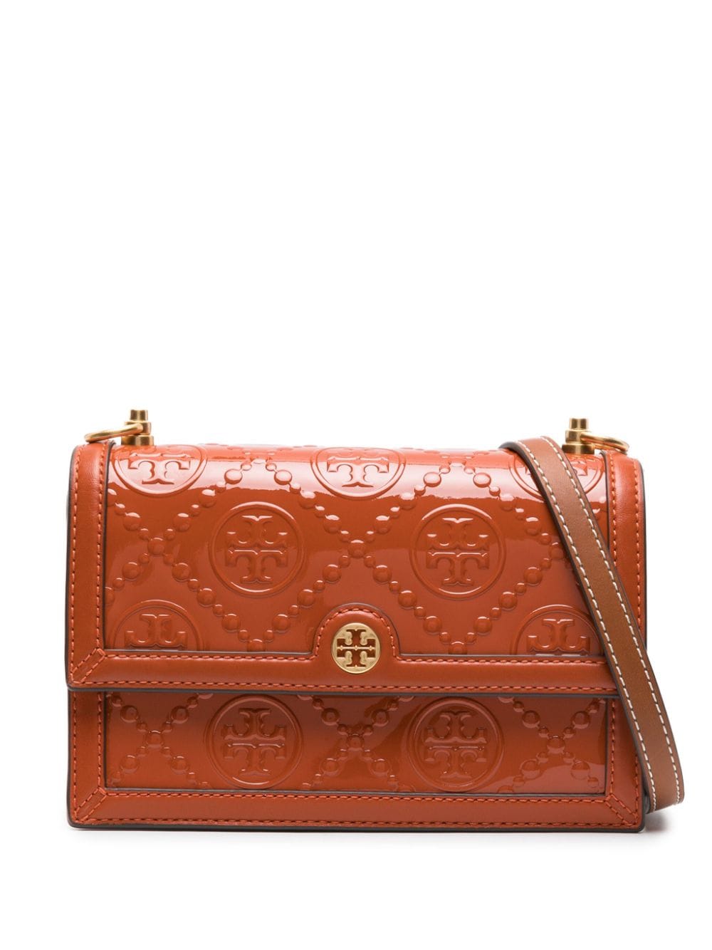 Tory Burch T Monogram patent-leather crossbody bag - Orange von Tory Burch