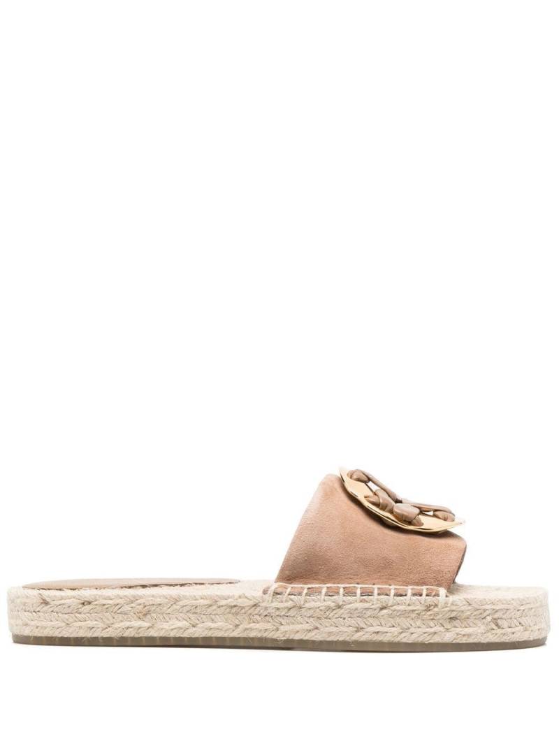 Tory Burch Woven Double T espadrille slide - Brown von Tory Burch