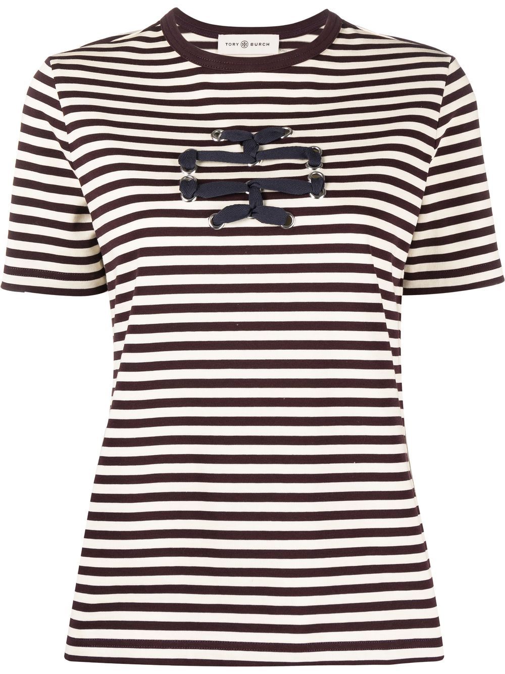 Tory Burch Woven Double T striped T-shirt - Neutrals von Tory Burch