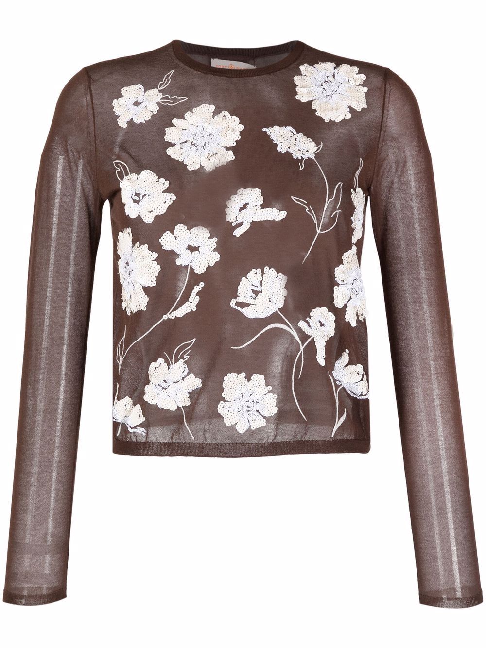 Tory Burch floral-embroidered knitted top - Brown von Tory Burch