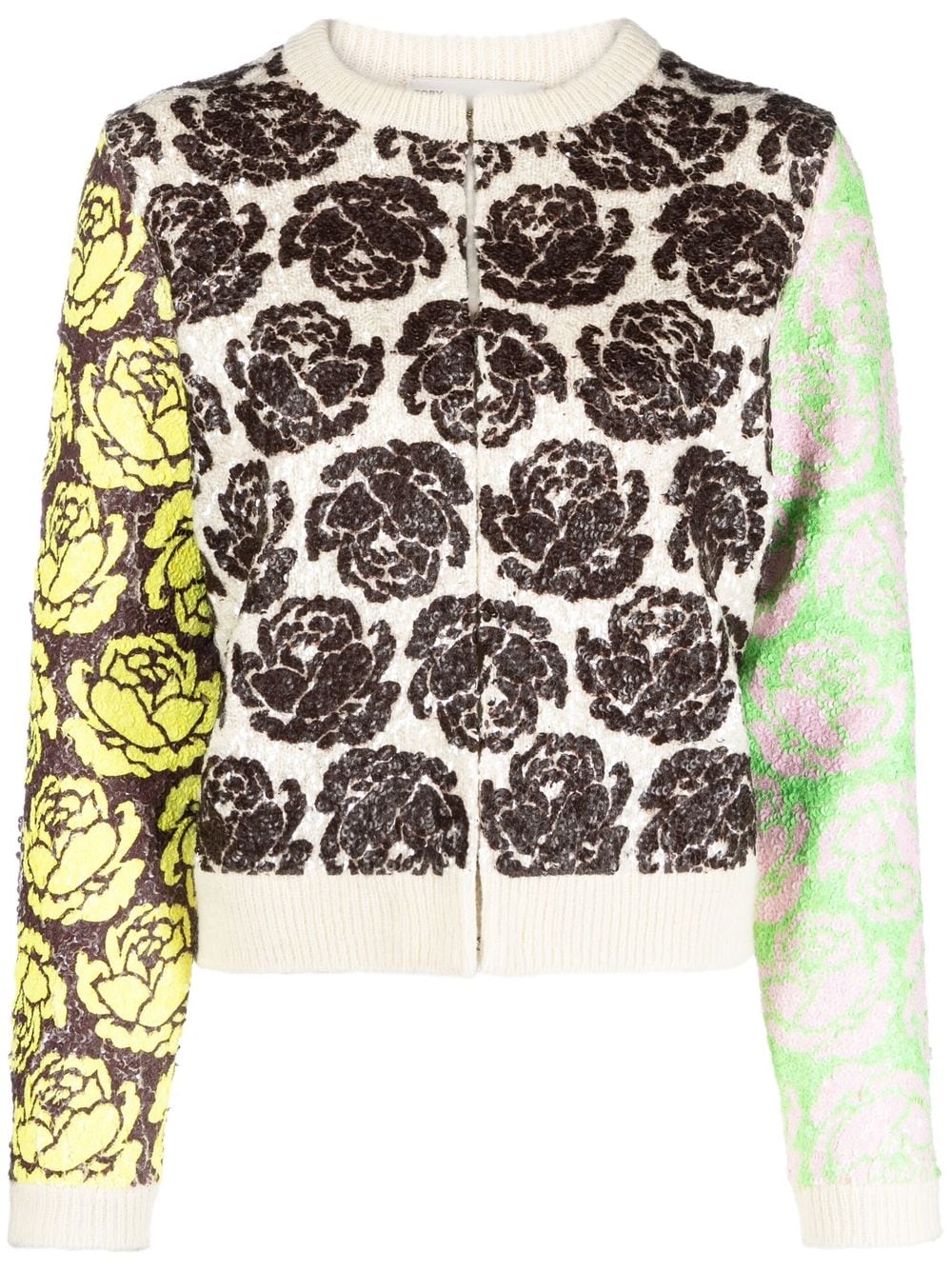 Tory Burch floral-motif zip-up cardigan - Neutrals von Tory Burch