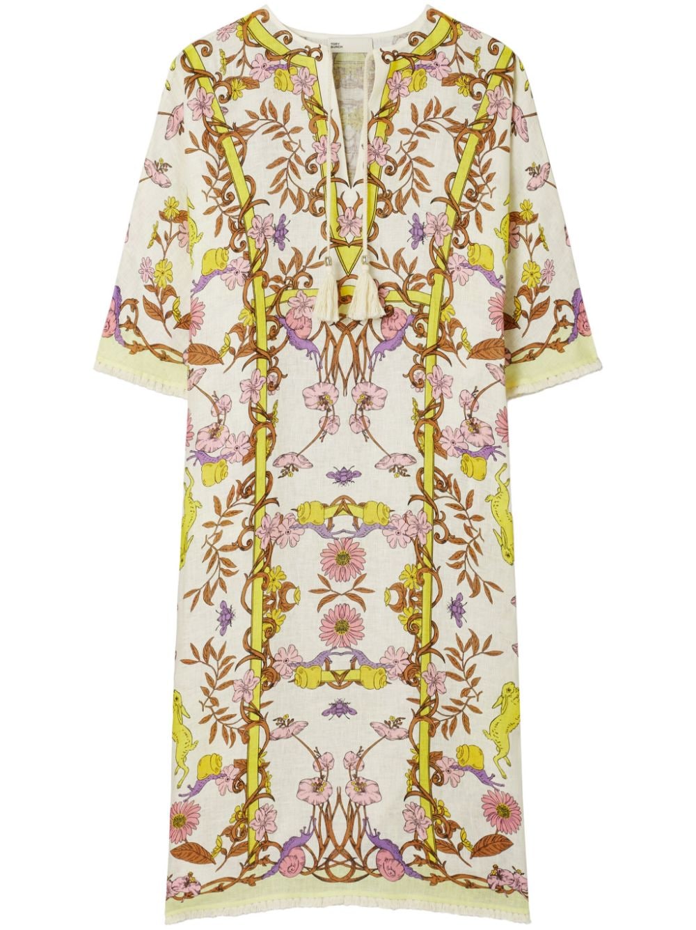 Tory Burch floral-print linen kaftan dress - Yellow von Tory Burch