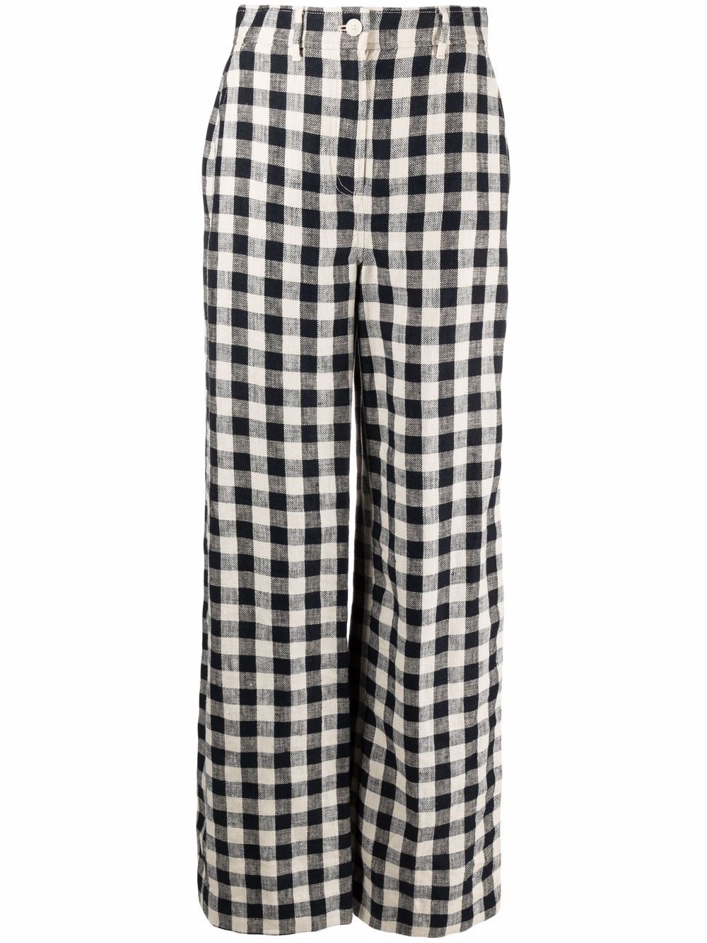 Tory Burch gingham wide-leg linen trousers - Neutrals von Tory Burch