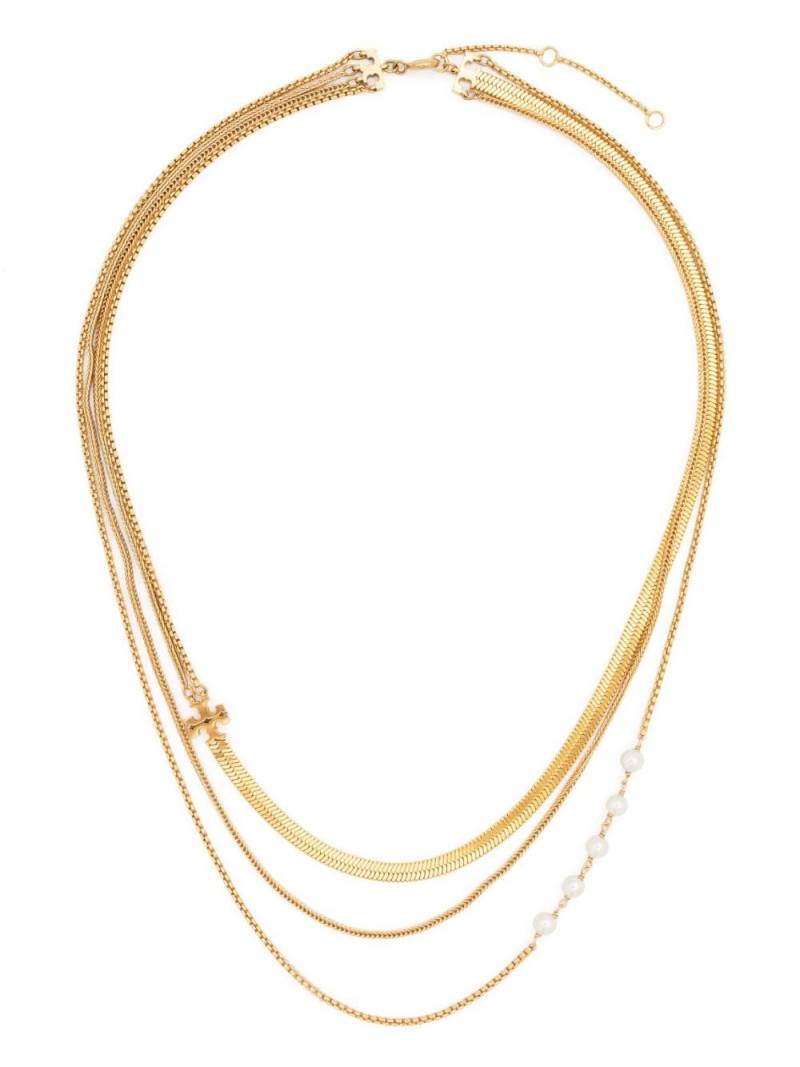 Tory Burch logo-plaque multi-chain necklace - Gold von Tory Burch