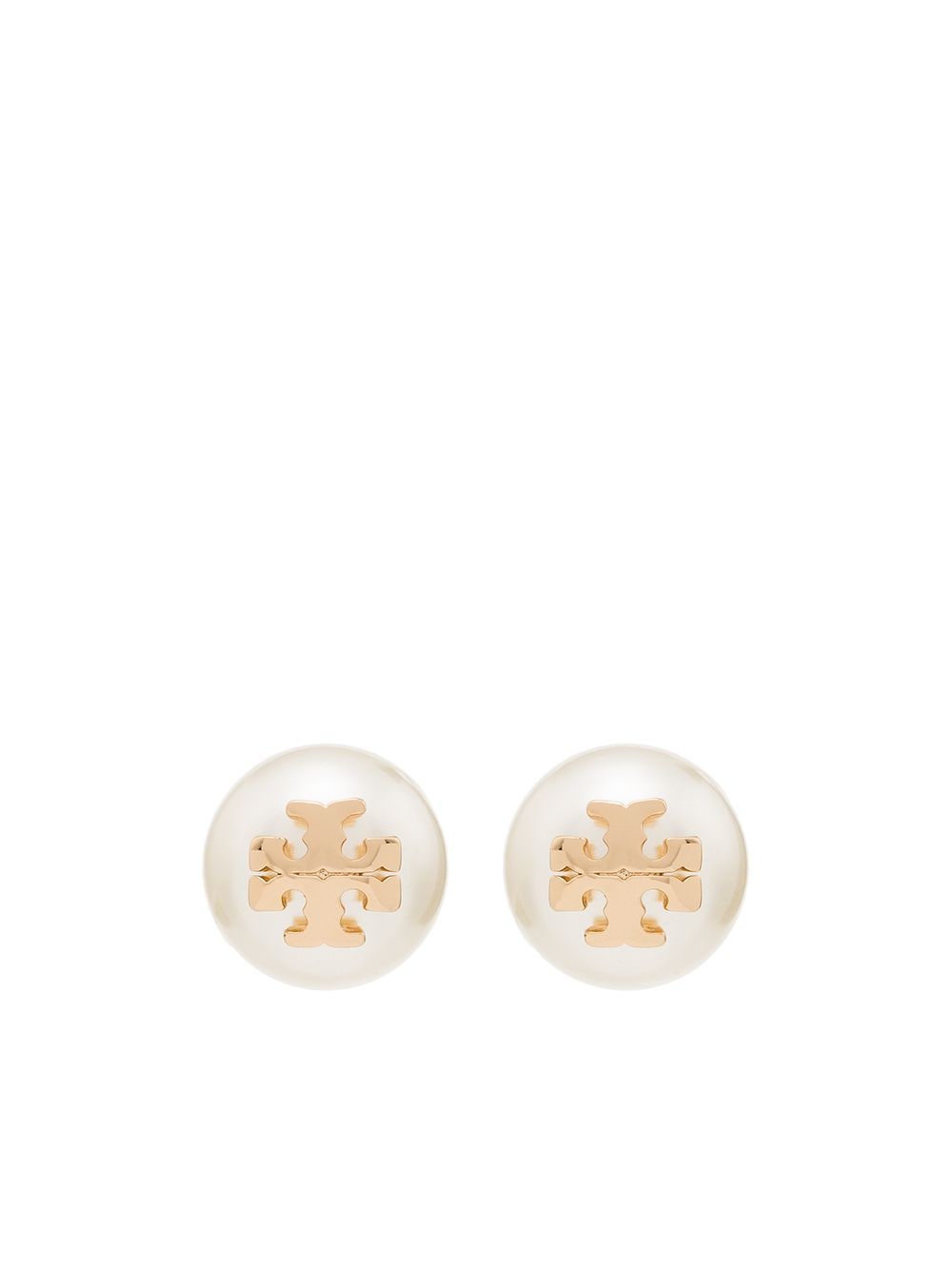 Tory Burch logo-plaque pearl stud earrings - Gold von Tory Burch