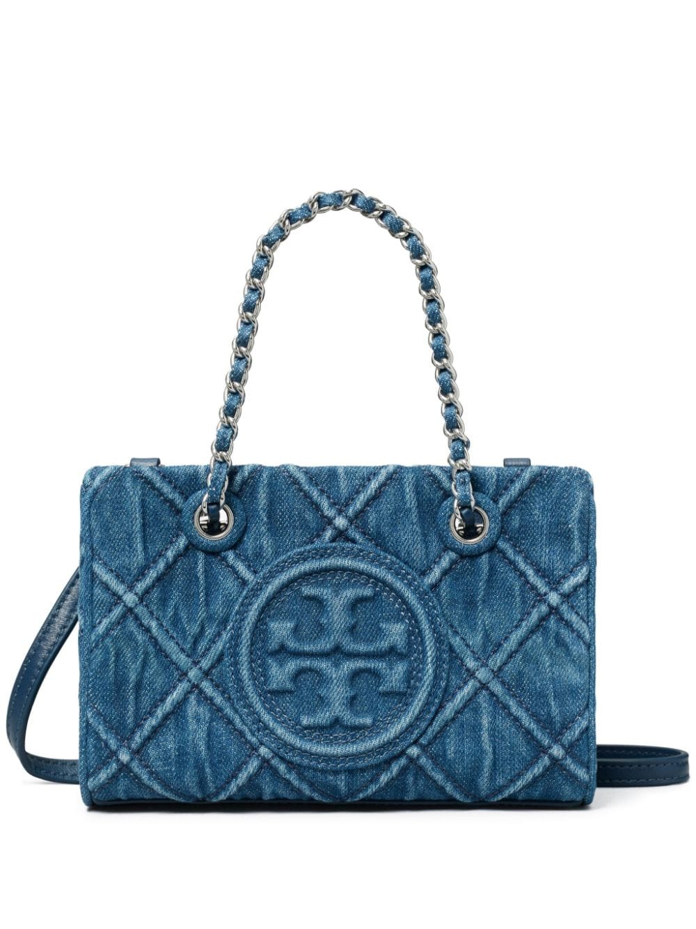 Tory Burch mini Fleming denim chain tote bag - Blue von Tory Burch