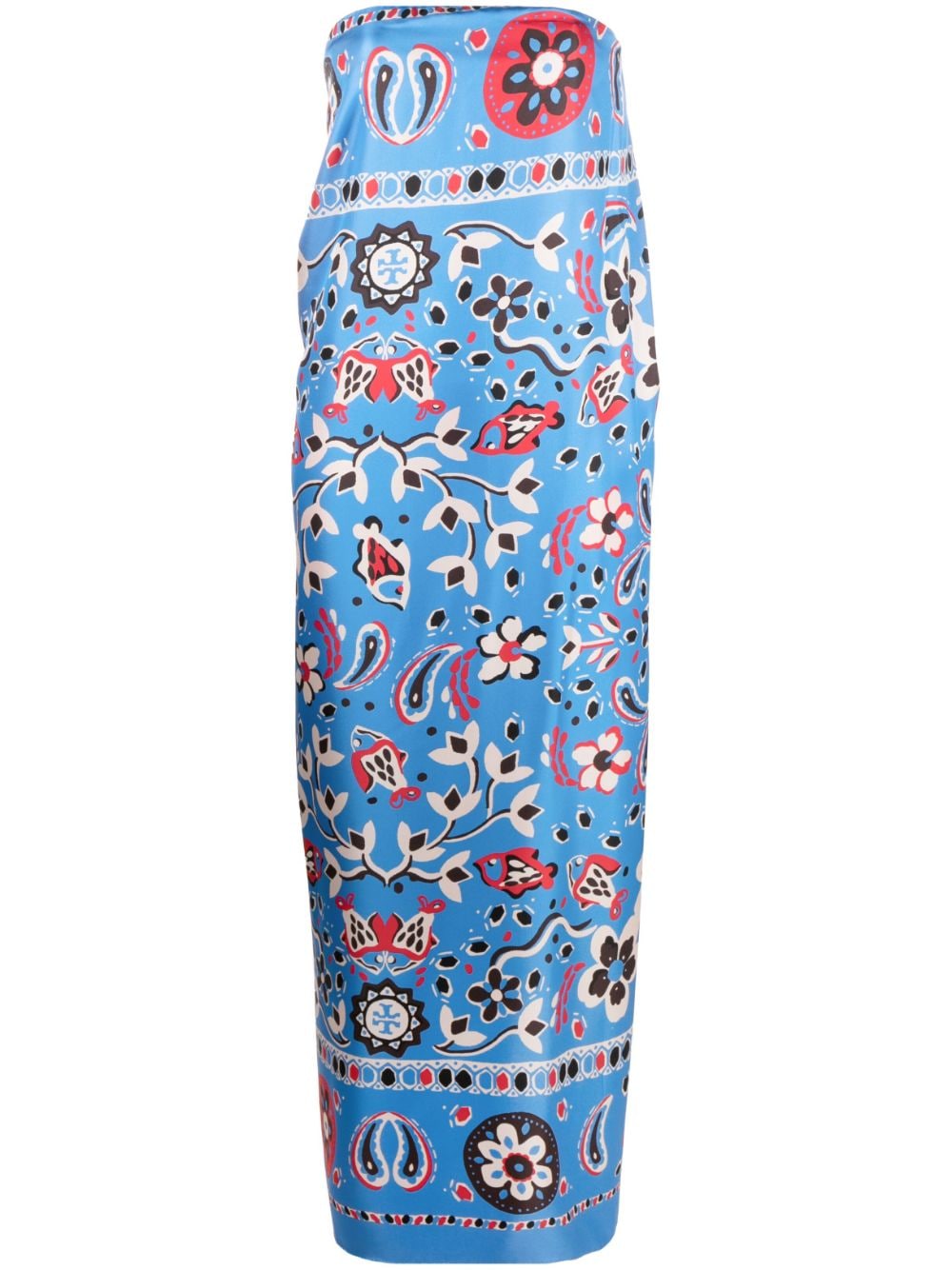 Tory Burch paisley-print strapless silk dress - Blue von Tory Burch