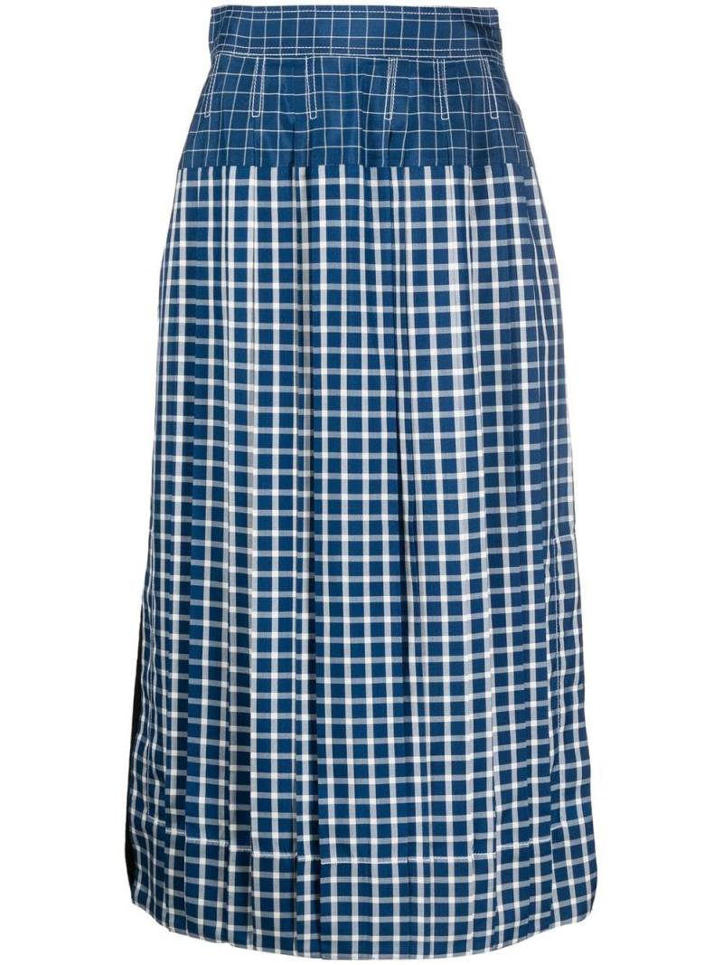 Tory Burch panelled check midi skirt - Blue von Tory Burch