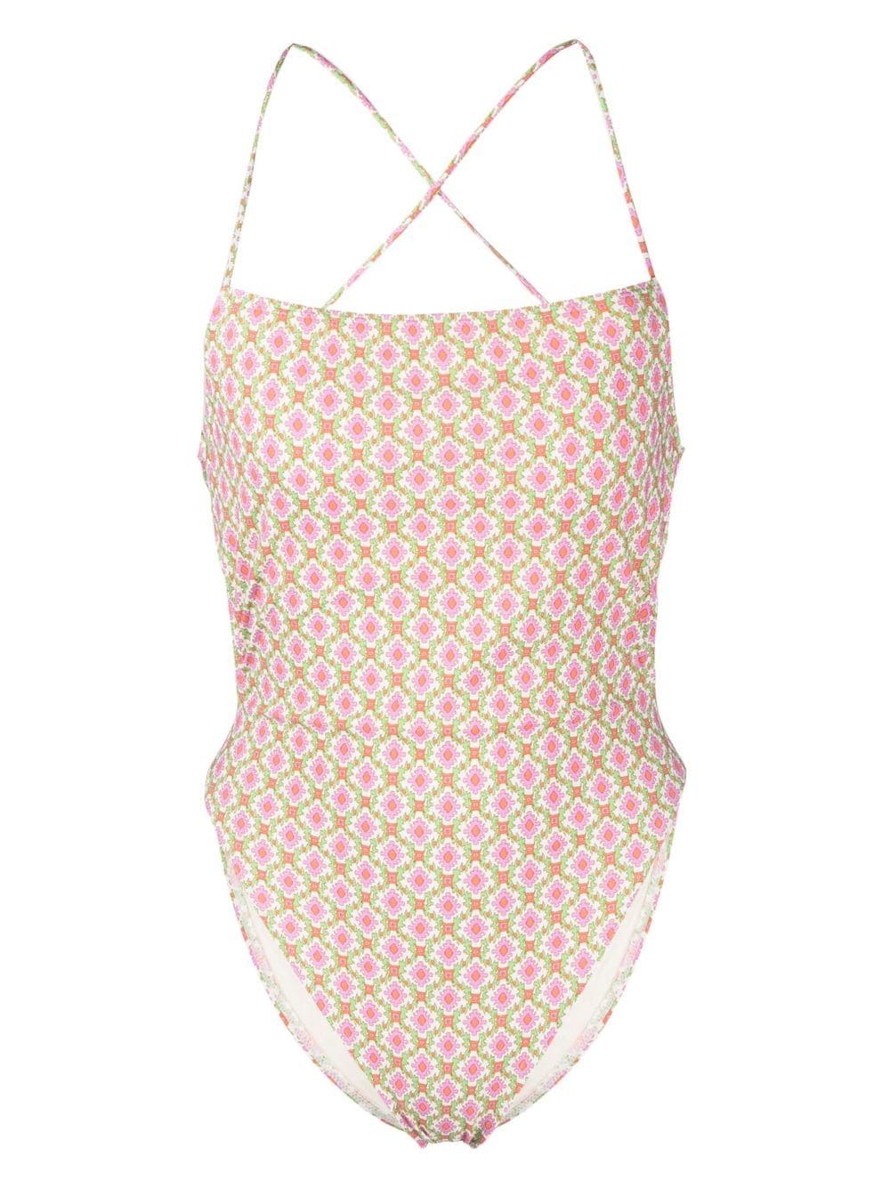 Tory Burch patterned cross-strap swimsuit - Neutrals von Tory Burch