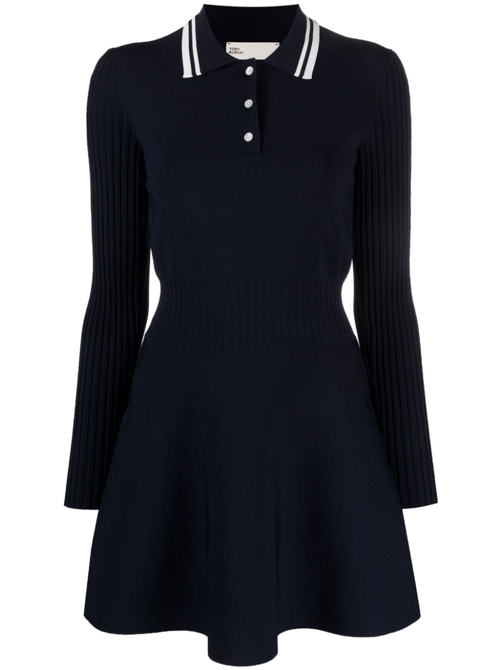 Tory Burch polo-collar long-sleeved knit minidress - Blue von Tory Burch
