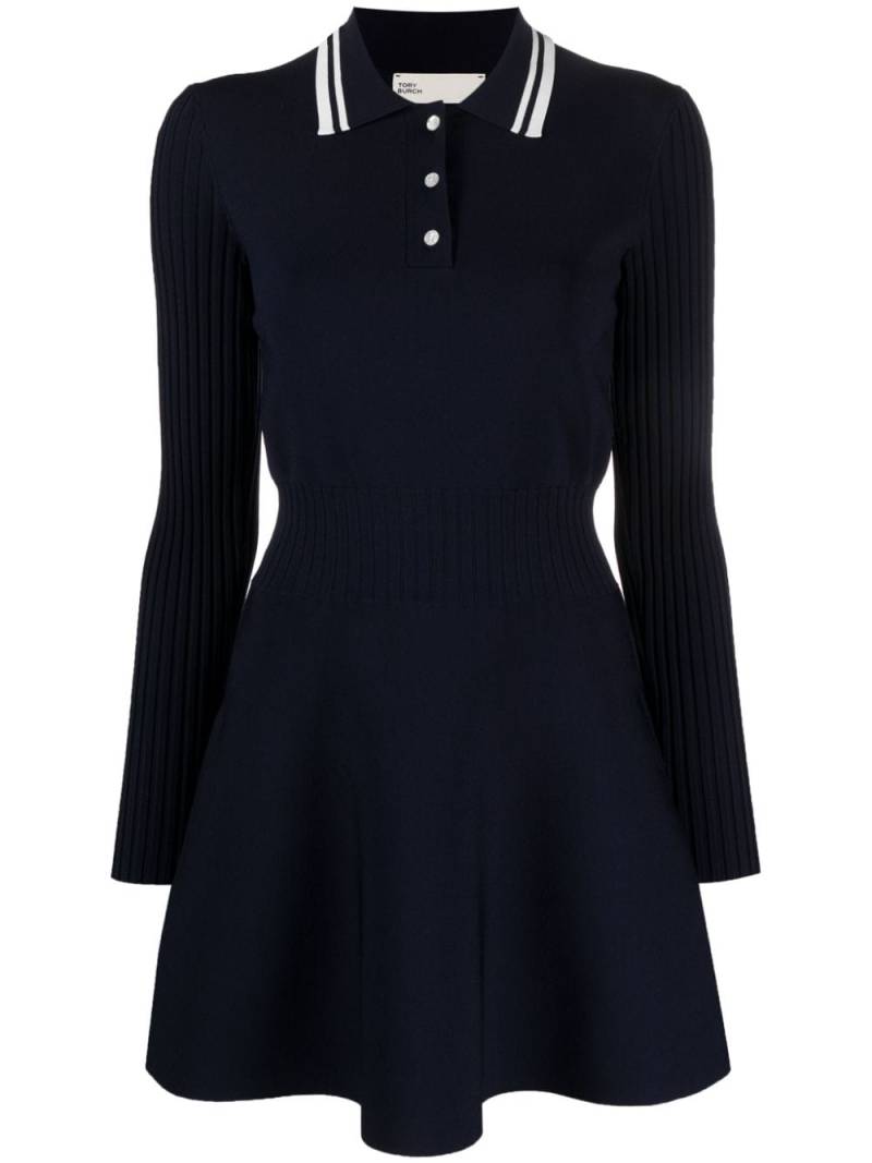 Tory Burch polo-collar long-sleeved knit minidress - Blue von Tory Burch