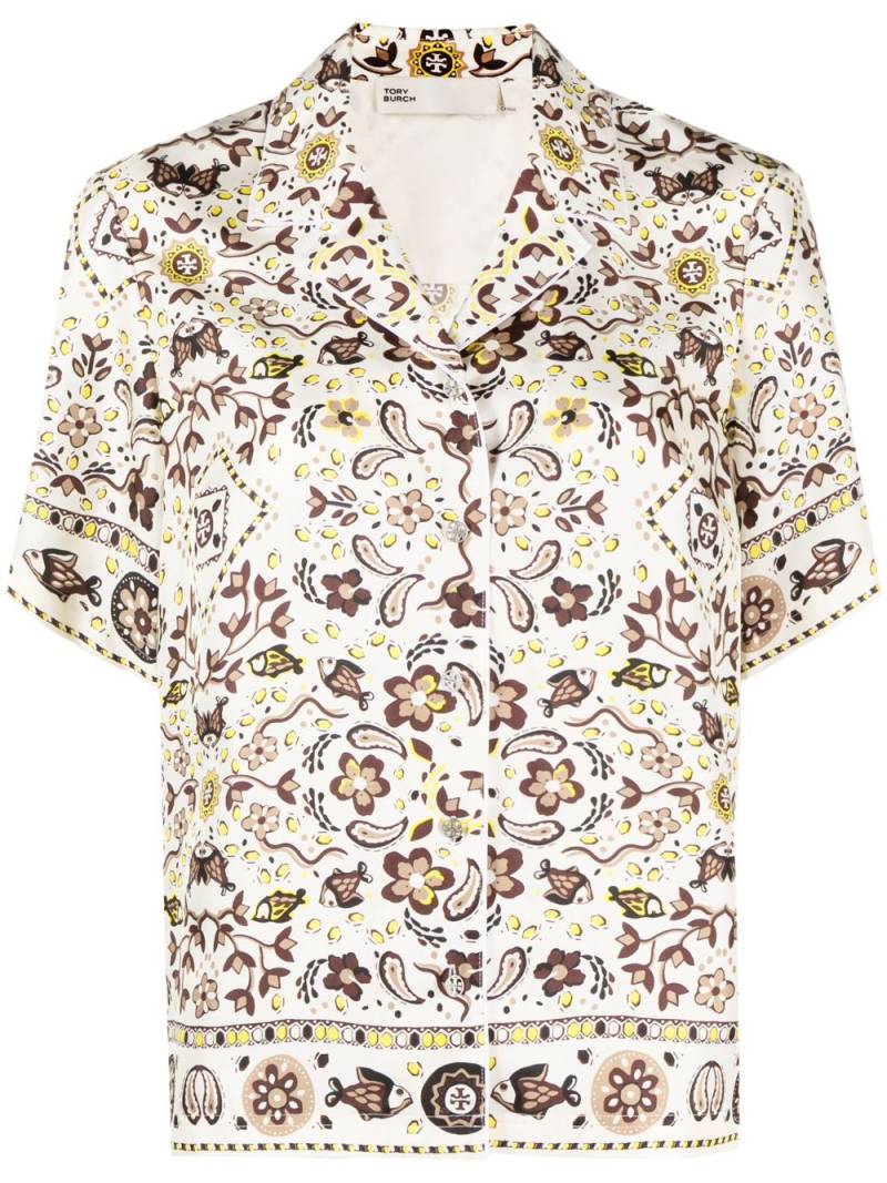 Tory Burch printed silk bowling shirt - Neutrals von Tory Burch