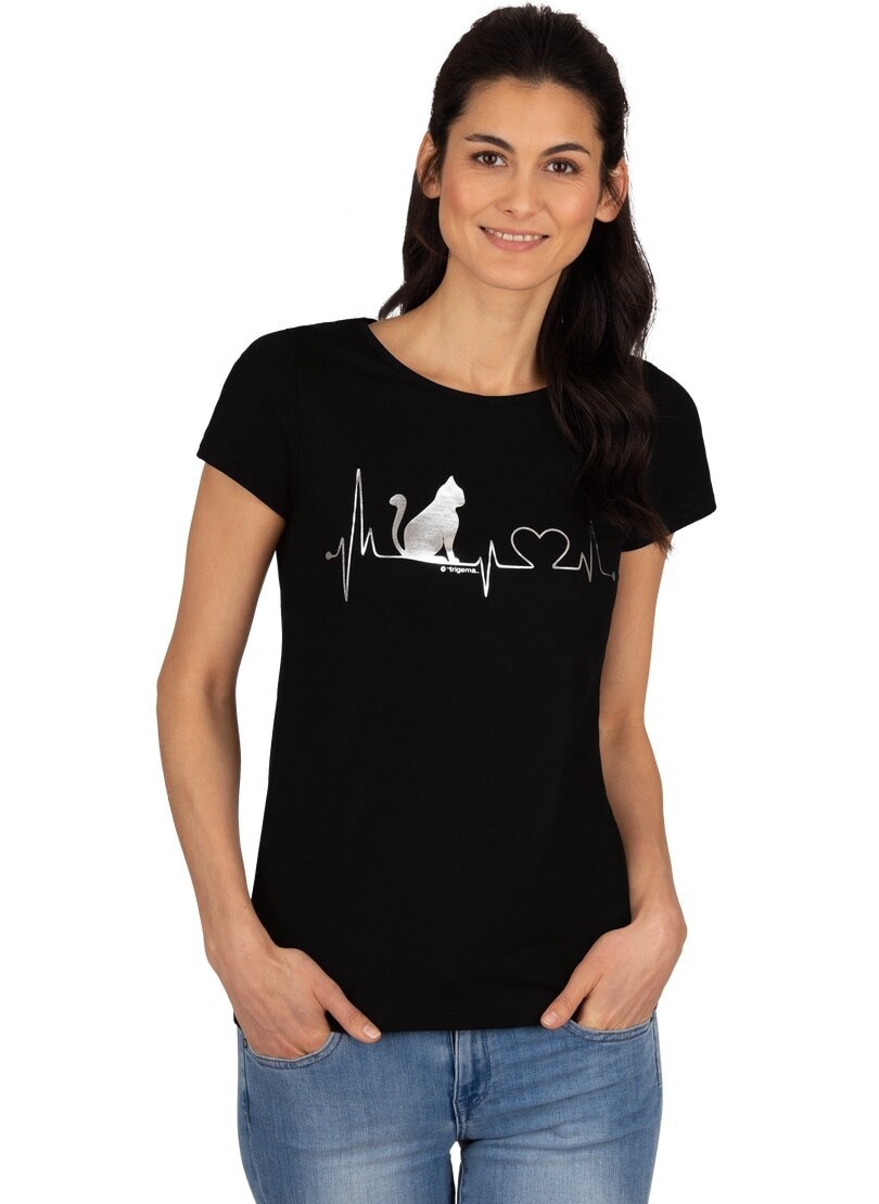 Trigema T-Shirt »TRIGEMA T-Shirt mit 1/4-Arm und Katzen-Druckmotiv« von Trigema