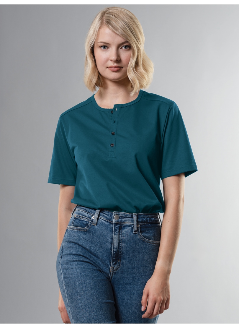 Trigema T-Shirt »TRIGEMA T-Shirt mit Knopfleiste DELUXE Baumwolle«, (1 tlg.) von Trigema