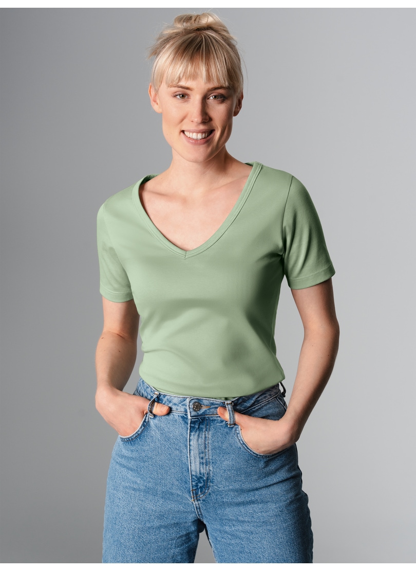 Trigema T-Shirt »TRIGEMA V-Shirt aus Baumwolle/Elastan«, (1 tlg.) von Trigema
