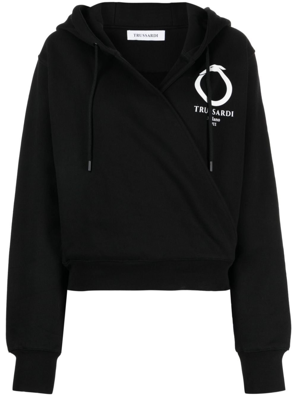 Trussardi logo-print cotton hoodie - Black von Trussardi