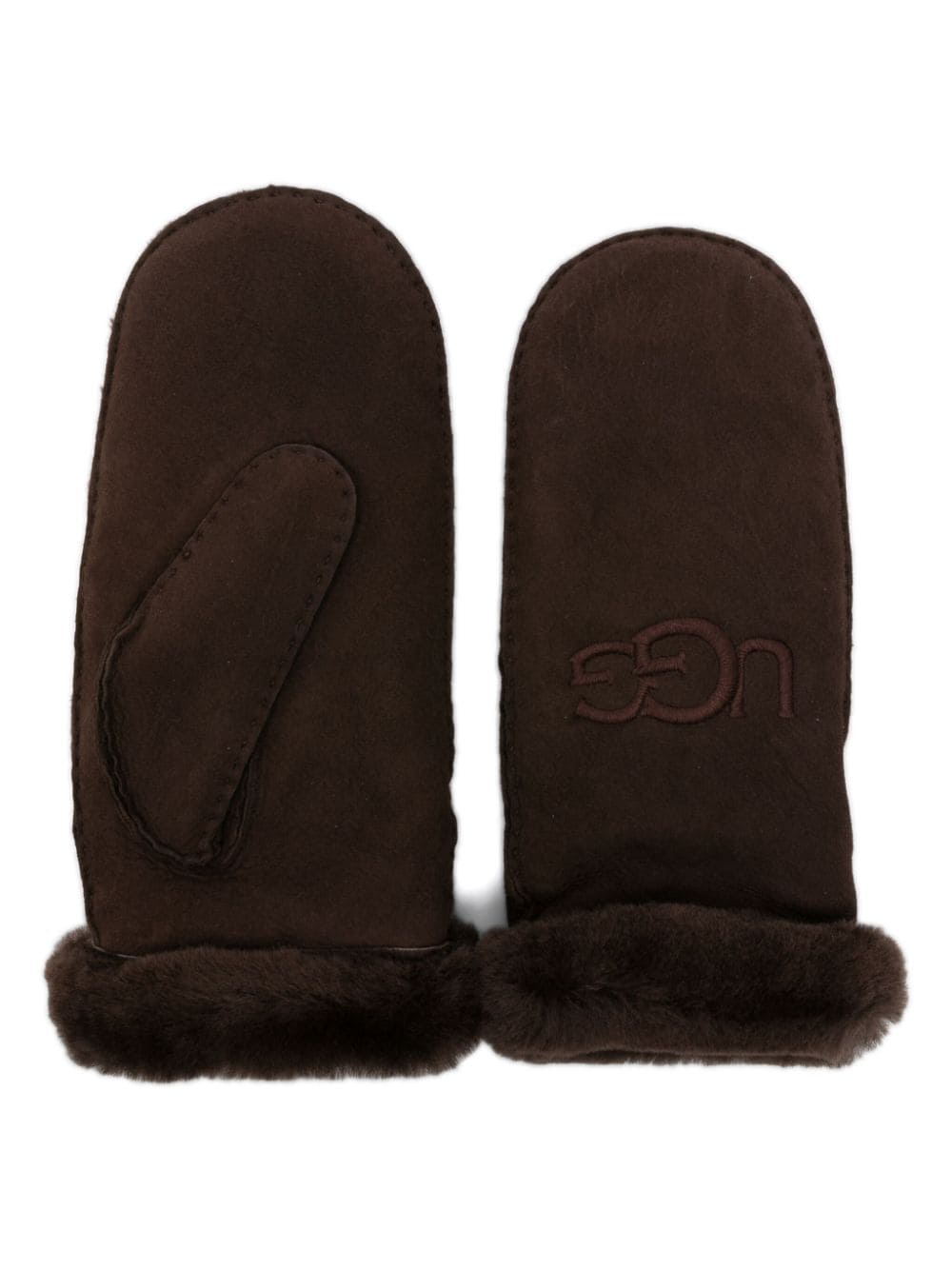 UGG logo-embroidered shearling mittens - Brown von UGG