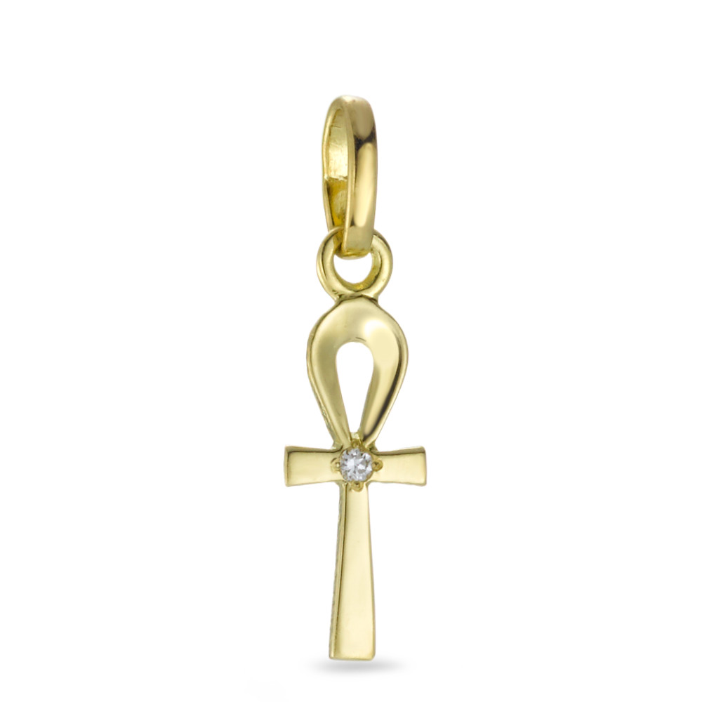 URECH Anhänger 750/18 K Gelbgold Diamant 0.01 ct, w-si Henkelkreuz von URECH