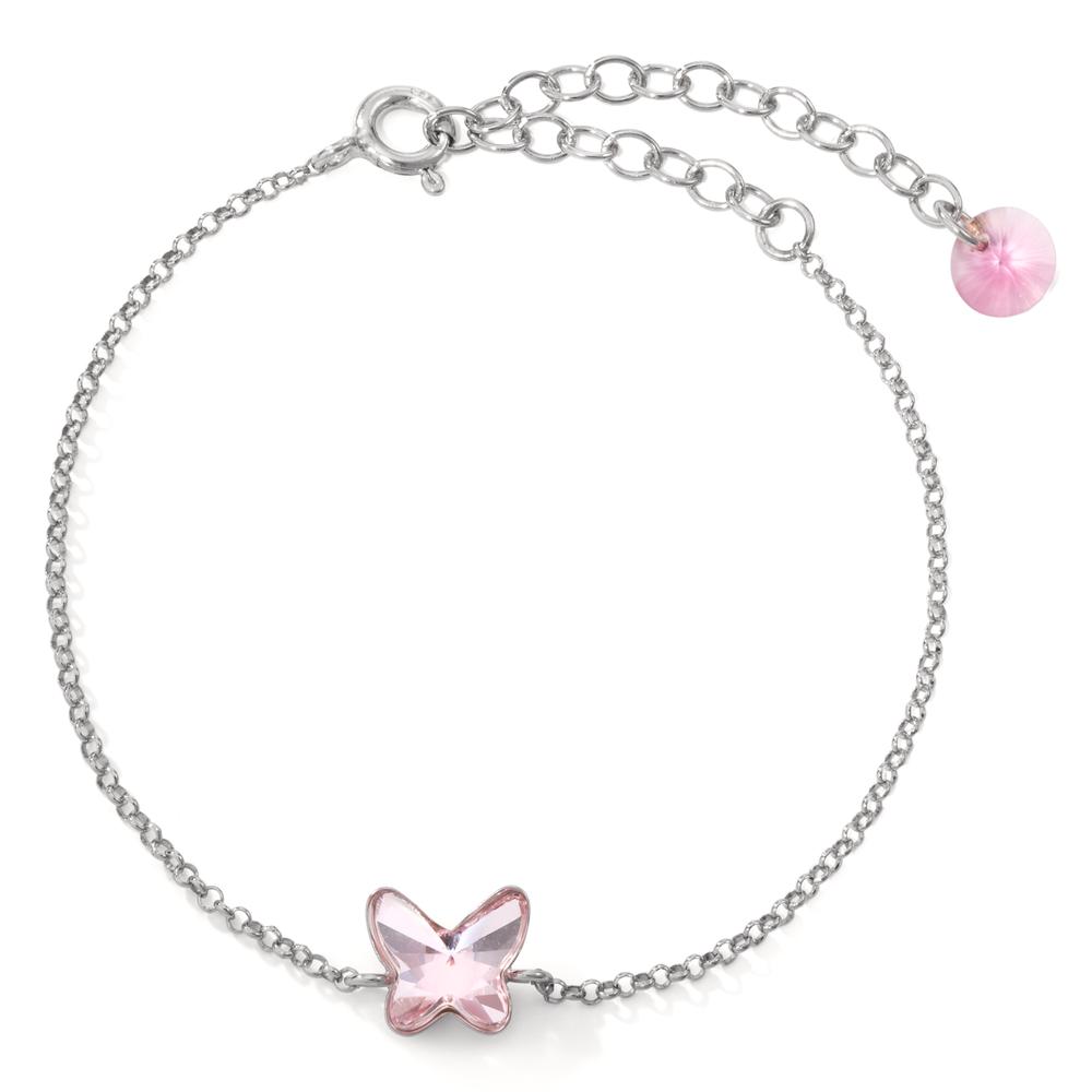 URECH Mädchen Armband Silber Zirkonia rosa, 2 Steine rhodiniert Schmetterling 13.5-18.5 cm verstellbar von URECH