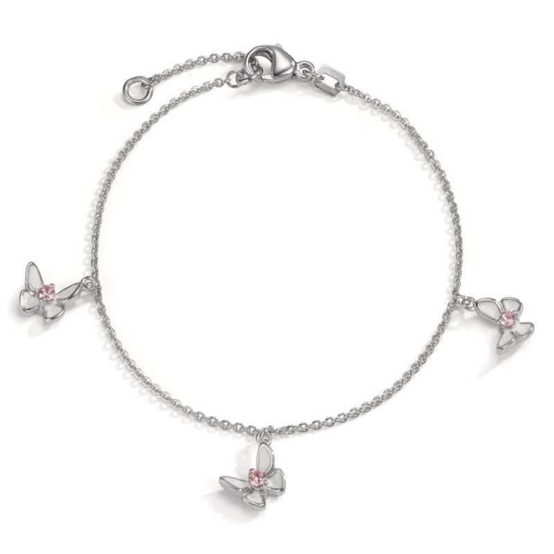 URECH Mädchen Armband Silber Zirkonia rosa, 3 Steine rhodiniert Schmetterling 15-17 cm verstellbar von URECH