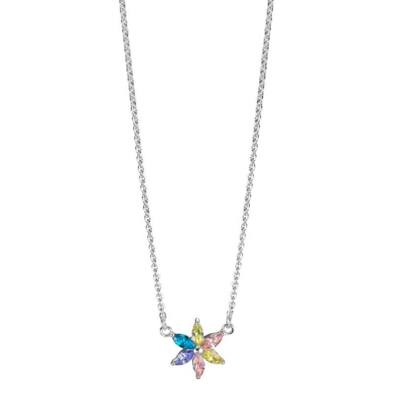 URECH Kinder Collier Silber Zirkonia 6 Steine Blume 36-38 cm verstellbar von URECH