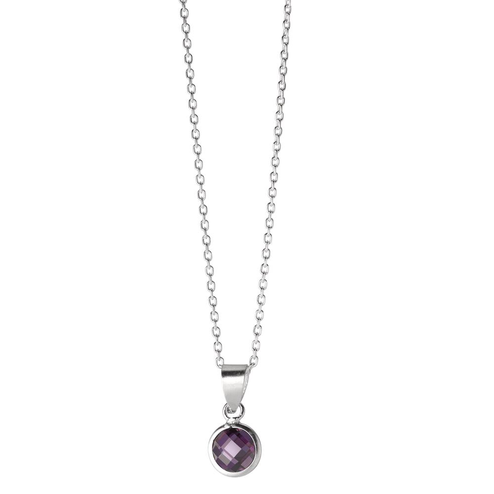 URECH Damen Halskette mit Anhänger Silber Zirkonia violett 40-42 cm verstellbar Ø6 mm von URECH