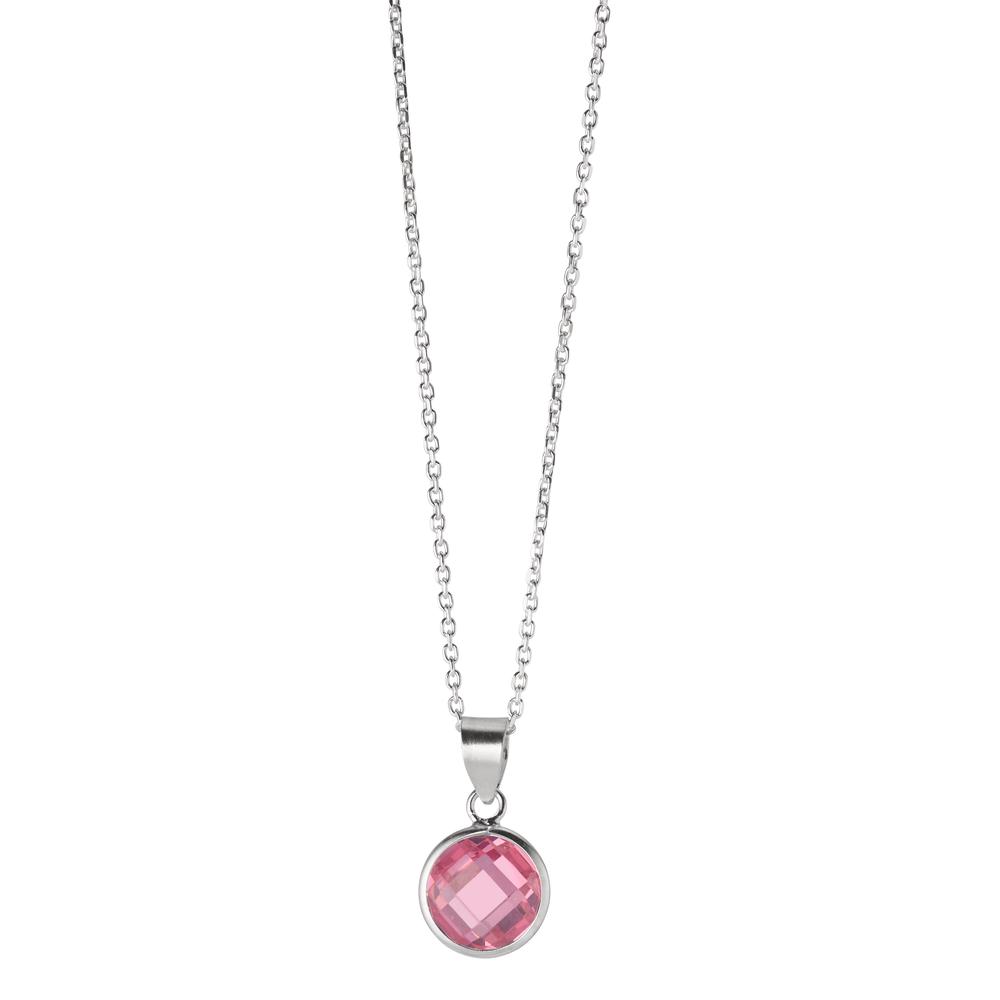 URECH Damen Halskette mit Anhänger Silber Zirkonia pink 40-42 cm verstellbar Ø8 mm von URECH