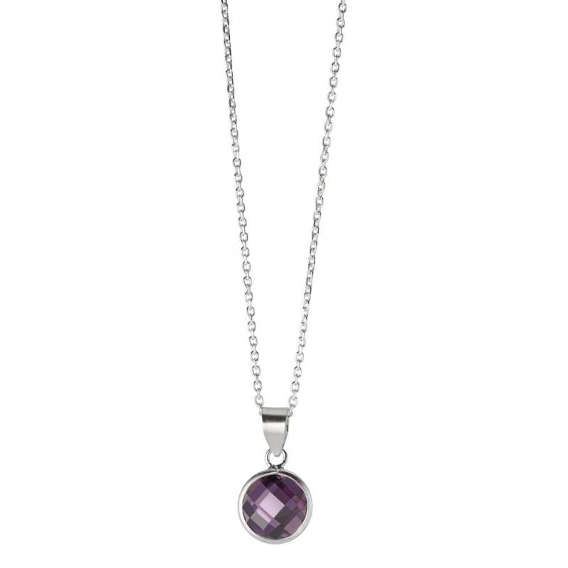 URECH Damen Halskette mit Anhänger Silber Zirkonia violett 40-42 cm verstellbar Ø8 mm von URECH