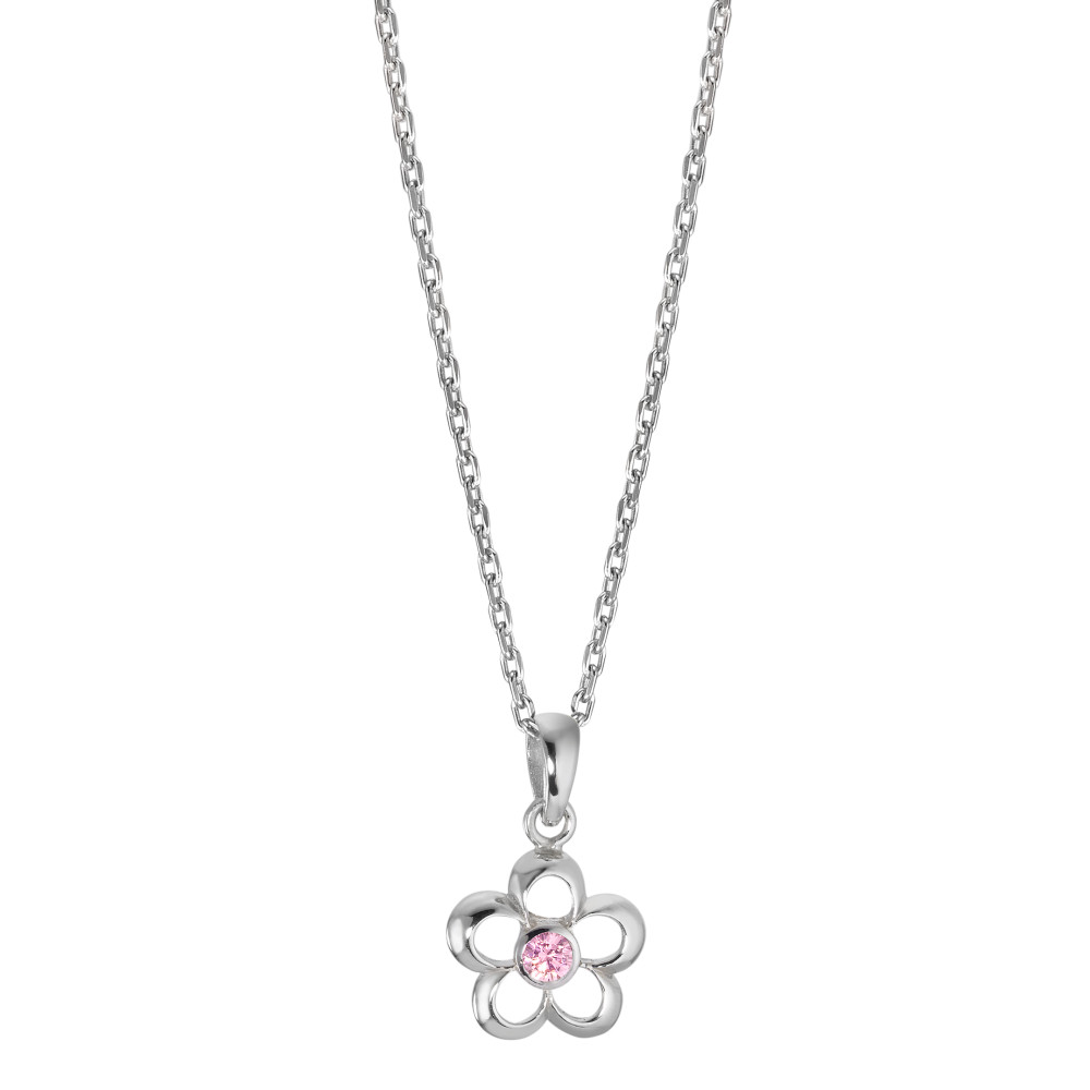 URECH Mädchen Halskette mit Anhänger Silber Zirkonia rosa rhodiniert Blume 36-38 cm verstellbar Ø11 mm von URECH