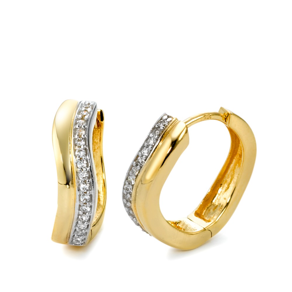 URECH Damen Klappcreolen 375/9 K Gelbgold, 375/9 K Weissgold Zirkonia 32 Steine von URECH