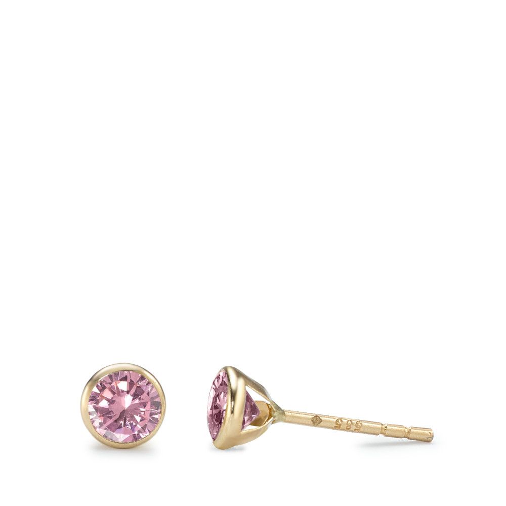 URECH Damen Ohrstecker 585/14 K Gelbgold Zirkonia rosa, 2 Steine Ø4.3 mm von URECH