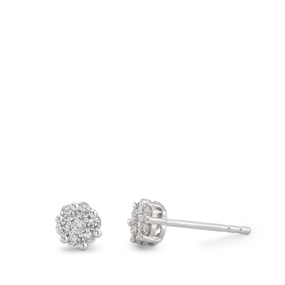 URECH Damen Ohrstecker 750/18 K Weissgold Diamant 0.15 ct, 14 Steine, w-si Ø4 mm von URECH