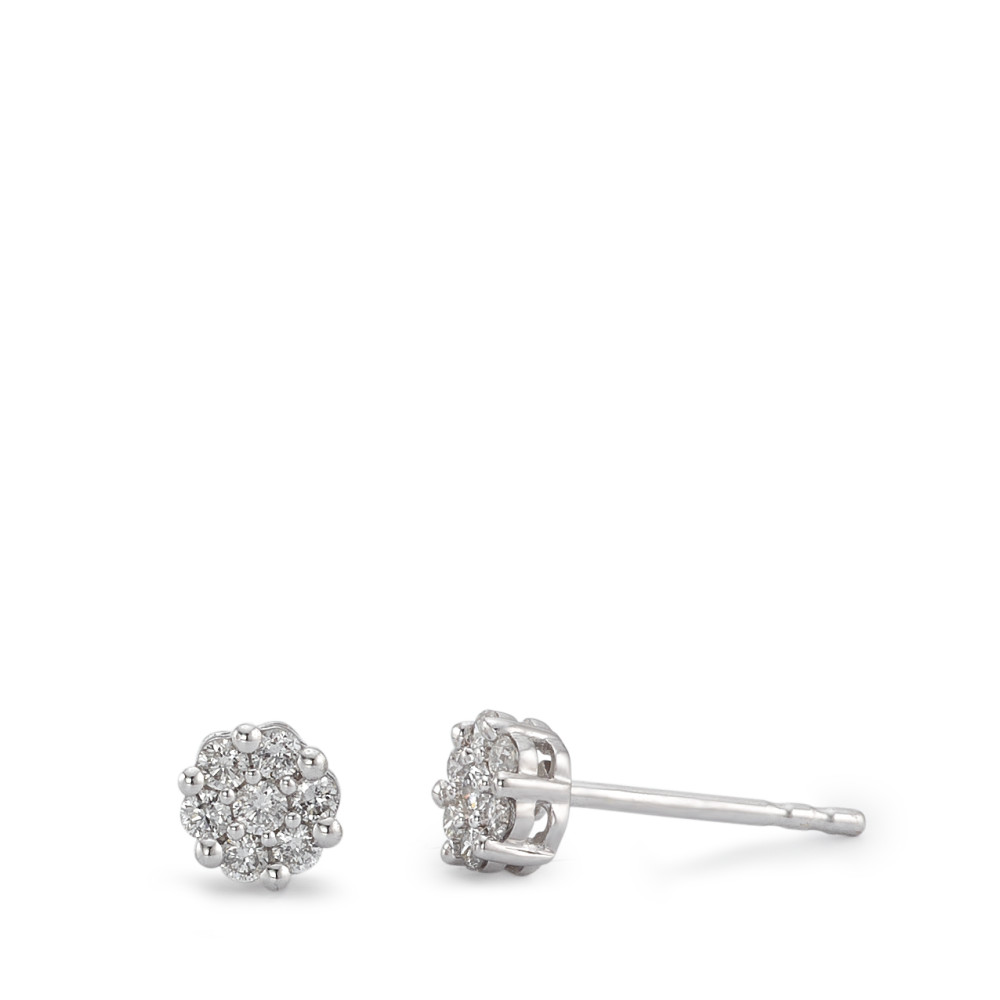 URECH Damen Ohrstecker 750/18 K Weissgold Diamant 0.25 ct, 18 Steine, w-si Ø5 mm von URECH