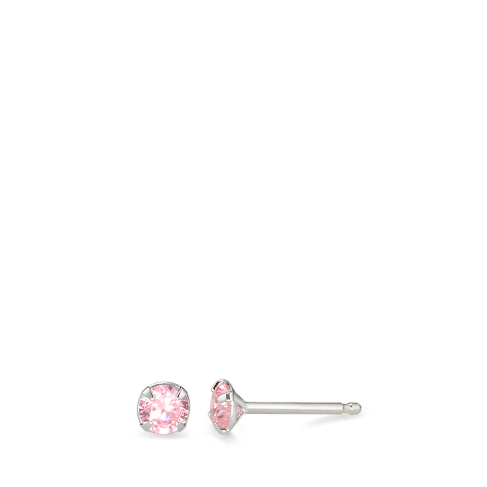 URECH Damen Ohrstecker Silber Zirkonia rosa, 2 Steine rhodiniert Ø4 mm von URECH