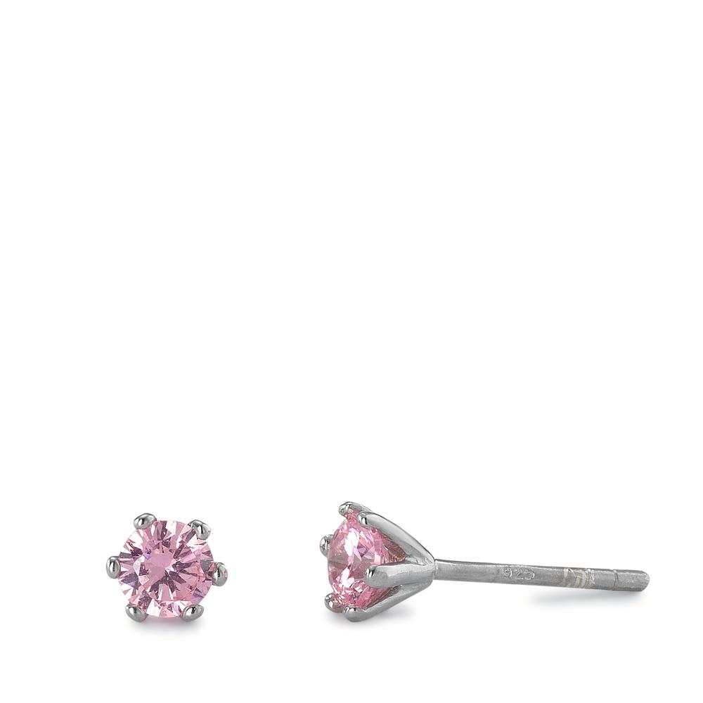 URECH Damen Ohrstecker Silber Zirkonia rosa, 2 Steine rhodiniert Ø4.5 mm von URECH