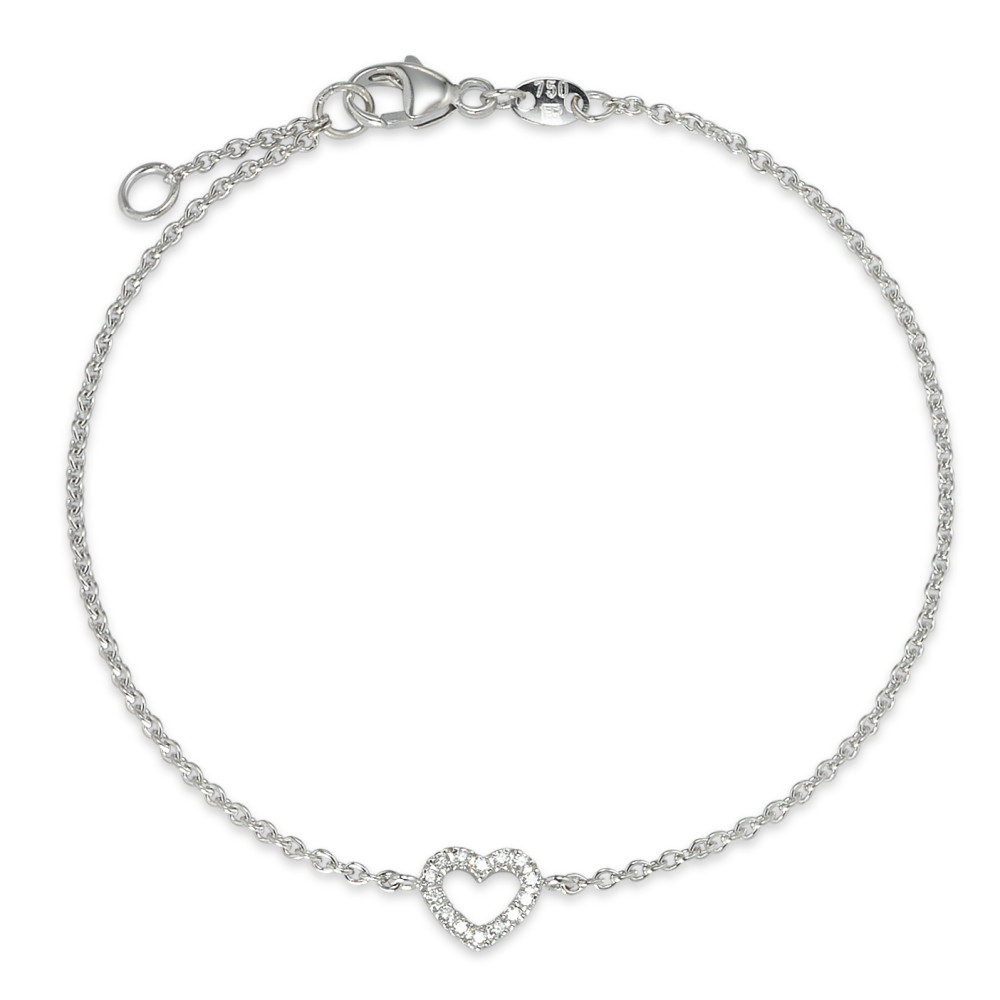 URECH Damen Armband 750/18 K Weissgold Diamant 0.07 ct, 14 Steine, w-si Herz 17-18 cm verstellbar von URECH