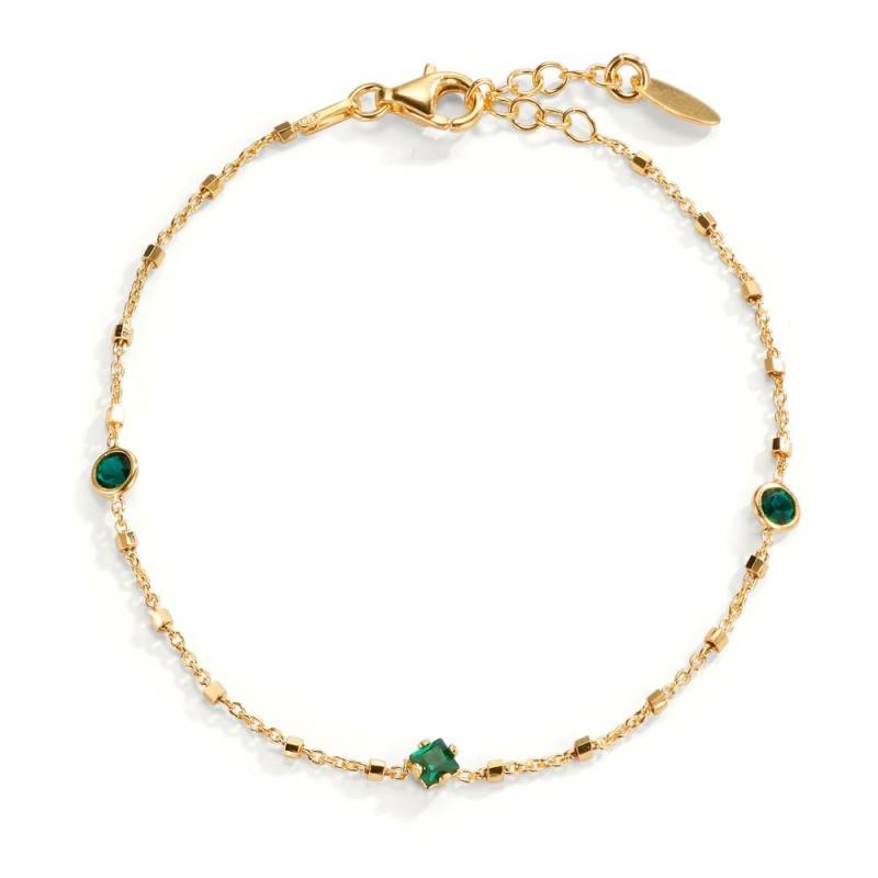URECH Damen Armband Silber Zirkonia grün, 3 Steine gelb vergoldet 17.5-19.5 cm verstellbar von URECH
