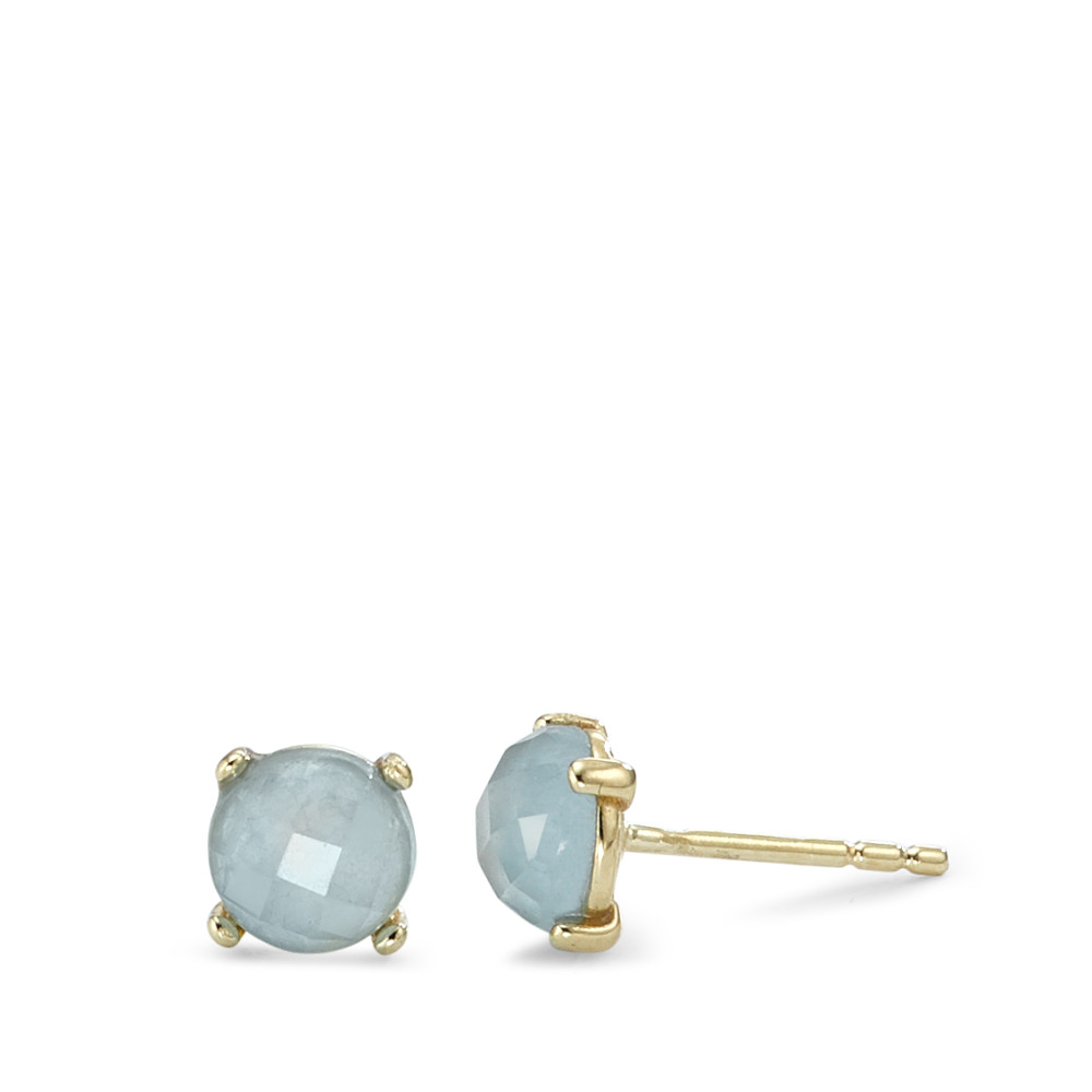 URECH Damen Ohrstecker 375/9 K Gelbgold Chalcedon hellblau, 2 Steine Ø6 mm von URECH