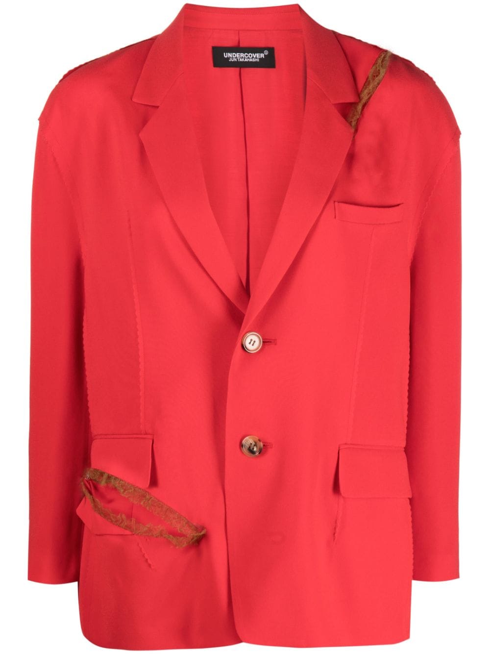 Undercover boxy distressed tulle-trim blazer - Red von Undercover