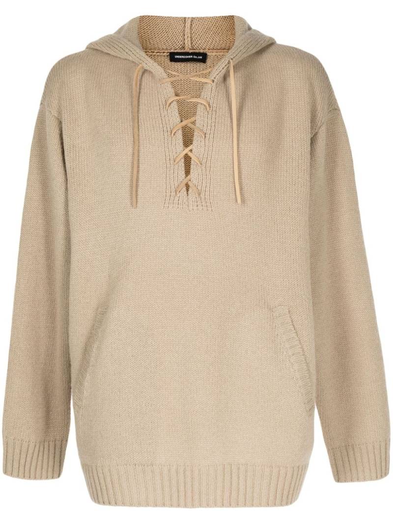 Undercover lace-up wool hoodie - Brown von Undercover