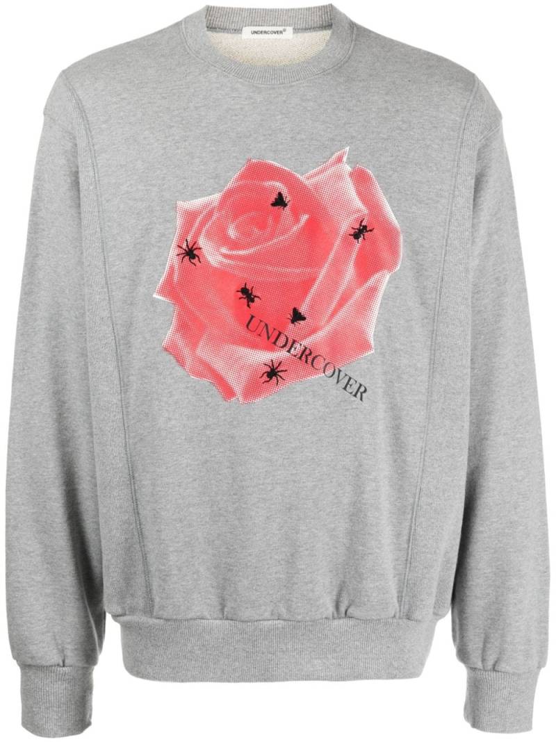 Undercover rose-appliqué cotton sweatshirt - Grey von Undercover