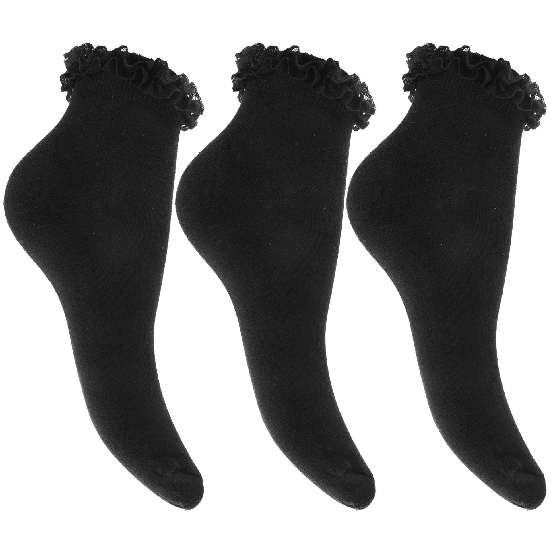 Socken Mit Rüschen Abschluss (3er Pack) Mädchen Schwarz 27/30 von Universal Textiles