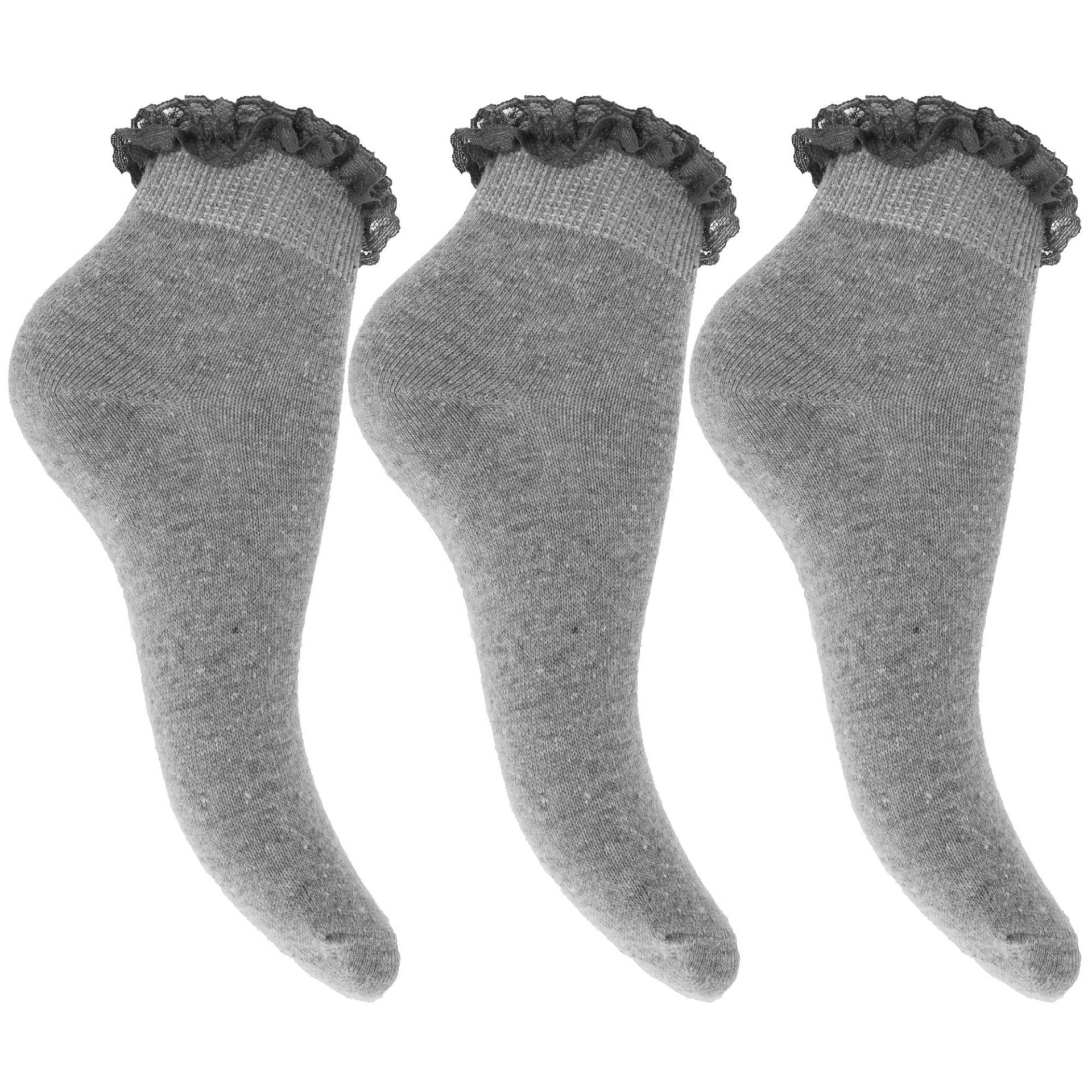 Socken Mit Rüschen Abschluss (3er Pack) Mädchen Grau 37-39 von Universal Textiles