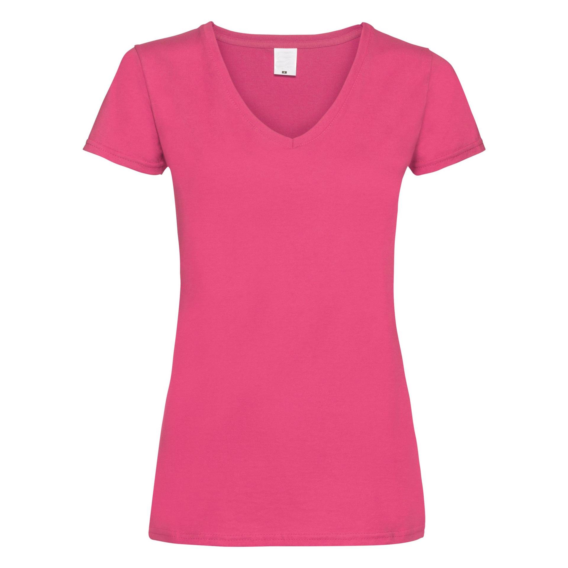 Value Fitted Vausschnitt Kurzarm Tshirt Damen Pink XS von Universal Textiles